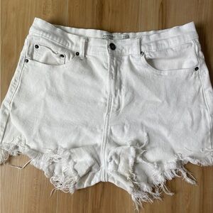White cut off high rise Abercrombie and fitch shorts